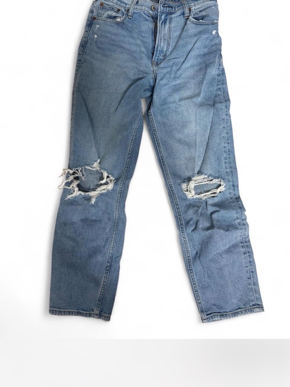 Abercrombie & Fitch High Rise Mom Jeans Light Blue Ripped Relaxed Jeans
